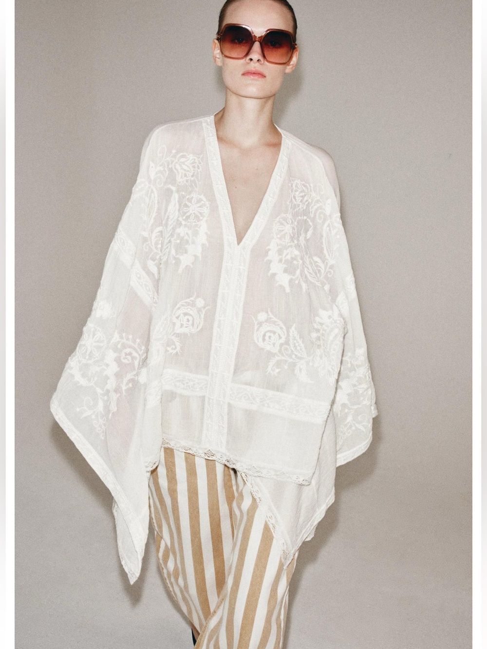 Zara ZW Collection Embroidered Cape Blouse